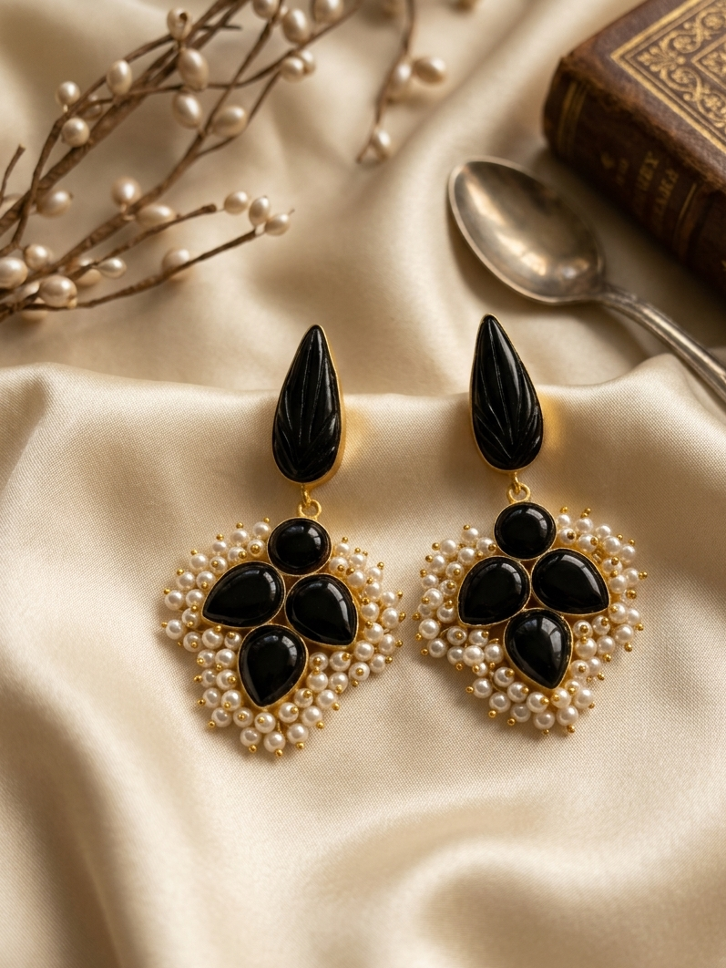 Gold Plated Quartz Floral Traditional Drop Earring