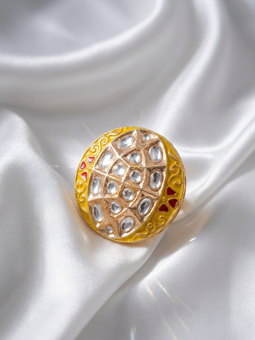 Meraki Trends GoldPlated Yellow Colour Round Shaped Stone Ring