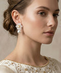 Flower Pearl Drop White Earrings