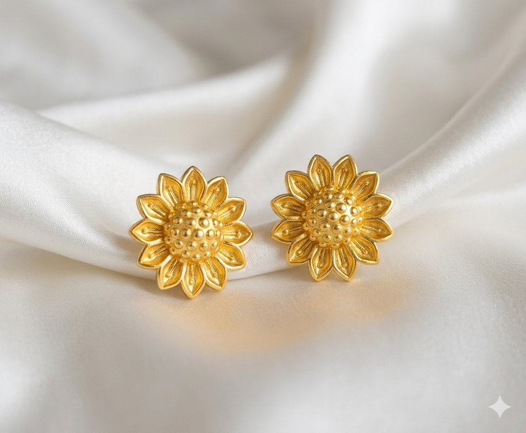 Floral Gold Stud Earrings