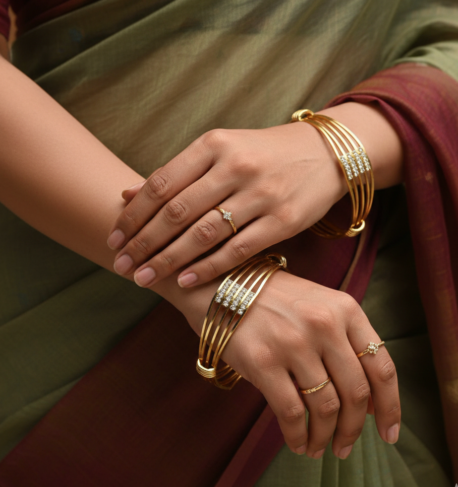 Gold Look Studded AD Bangle Set