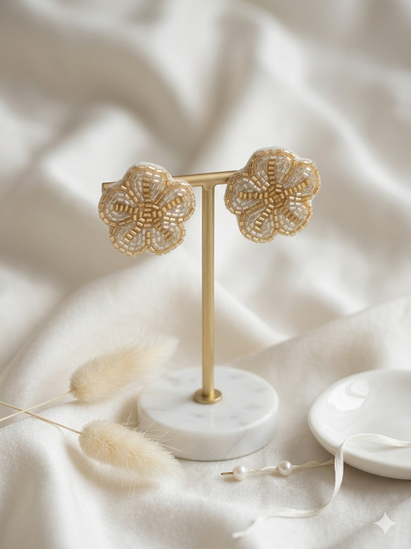 Golden Flower Design Quirky Earrings