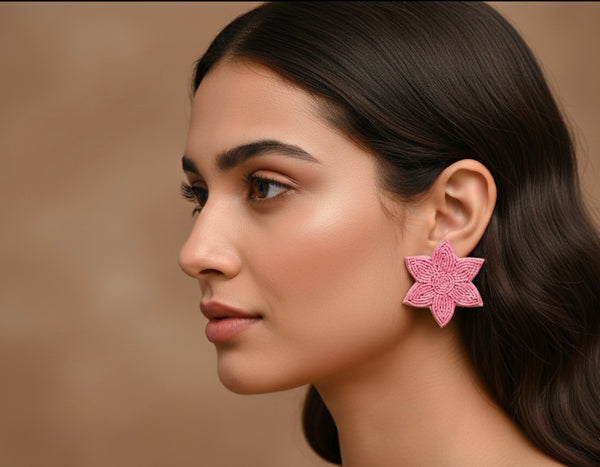 Pink Flower Quirky Earrings