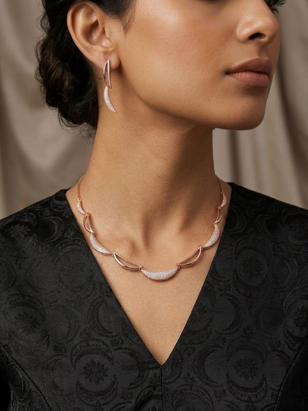 Rose Gold Plated Diamond Studded Necklace Set