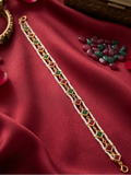 Meraki Gold Plated Square Magenta&Green Stone Mathapatti
