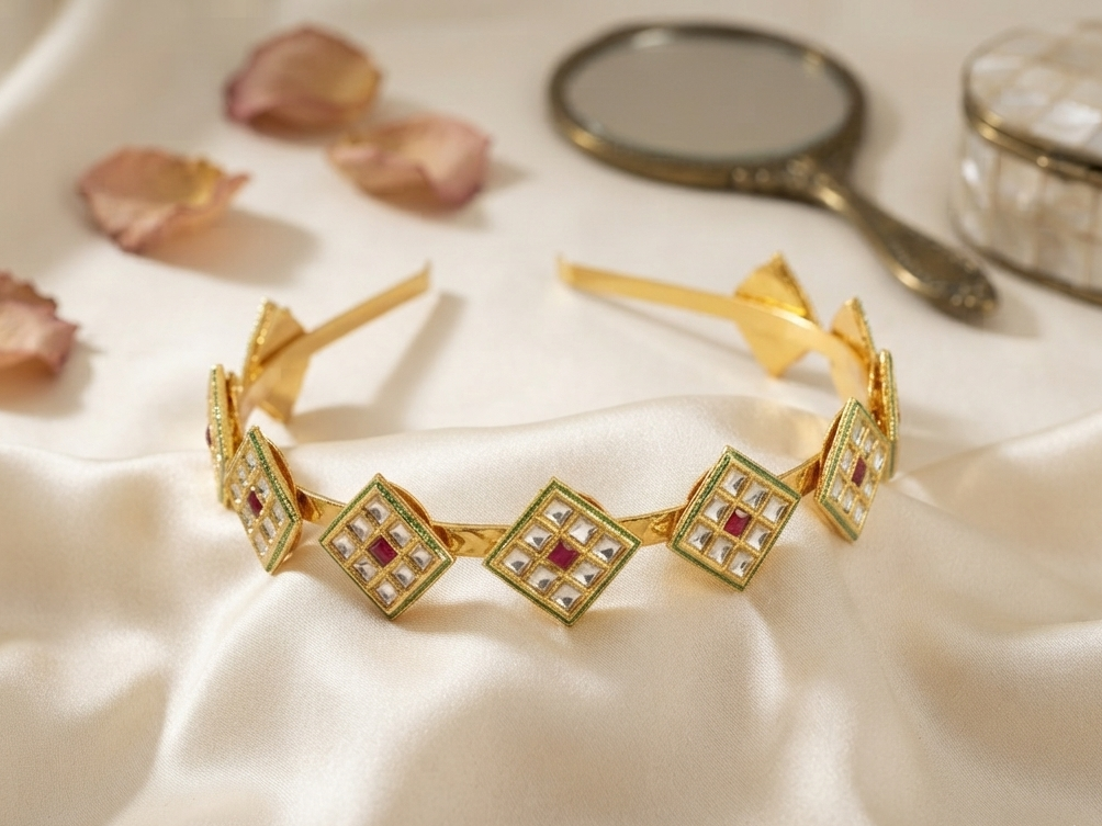 Meraki Golden Kundan Hairband/Matha Patti