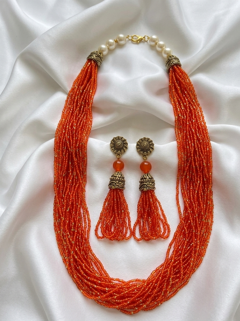 Buy Multilayered Jadua Kundan mala with Earrings