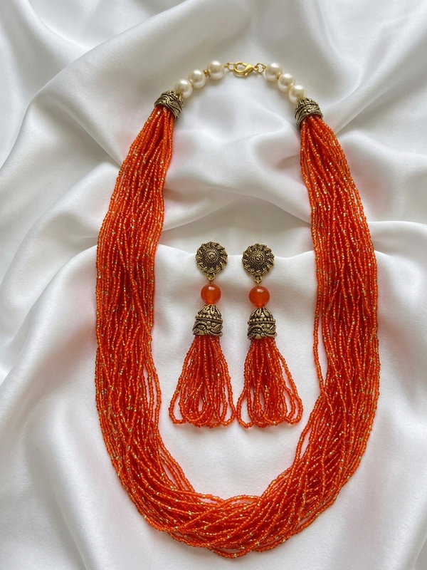 Buy Multilayered Jadua Kundan mala with Earrings