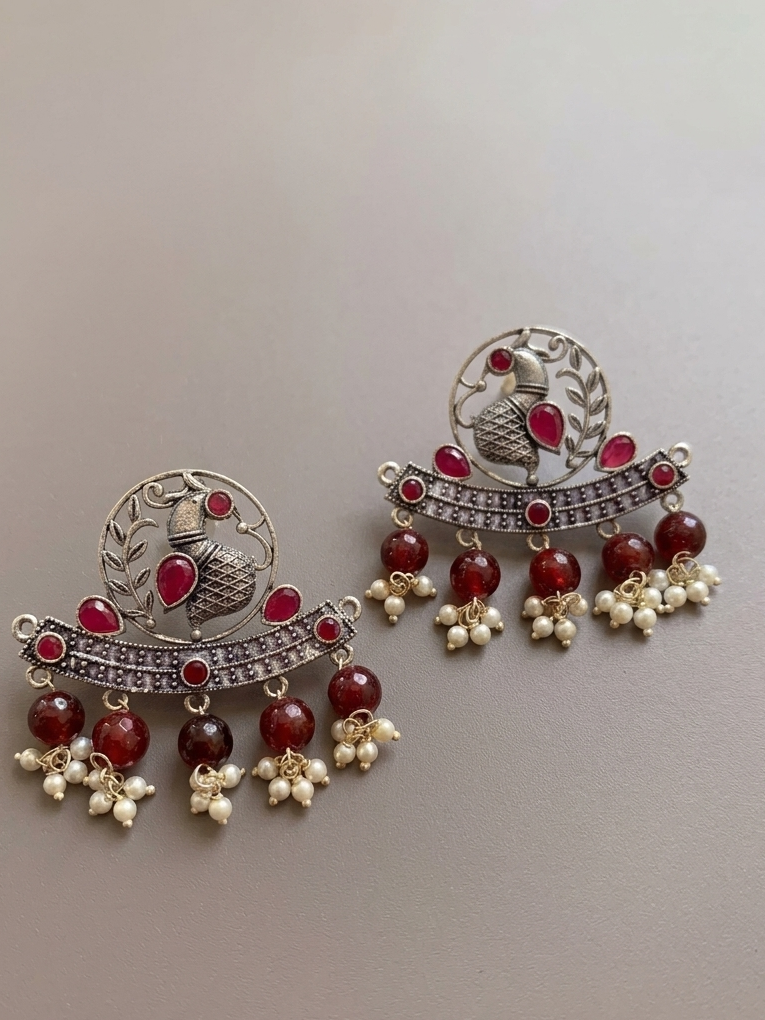 Dangling Peacock  Oxidized Earrings