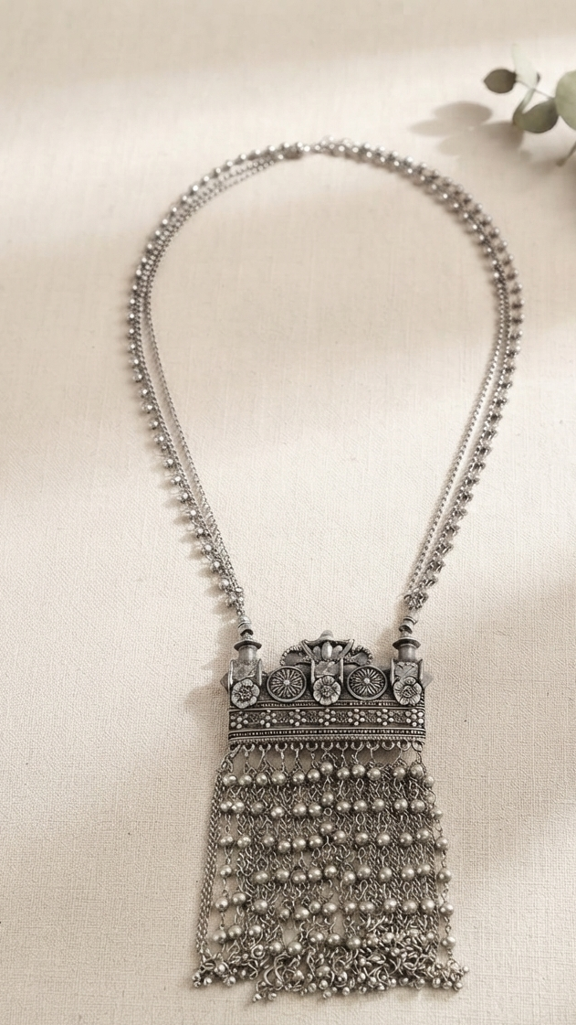 Griffin Oxidized Silver Afghani Necklace
