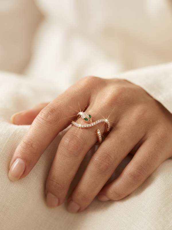 Artistically Designed Snake Zircon Studded Adjustable Ring