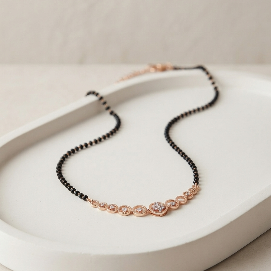 Buy Meraki Rose Gold Diamond Studded Mangalsutra