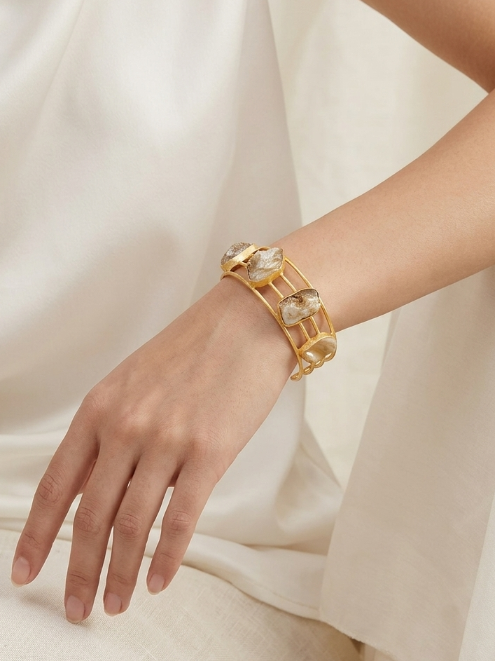 Meraki Golden Druzy Stone Beaded Adjustable Bracelet