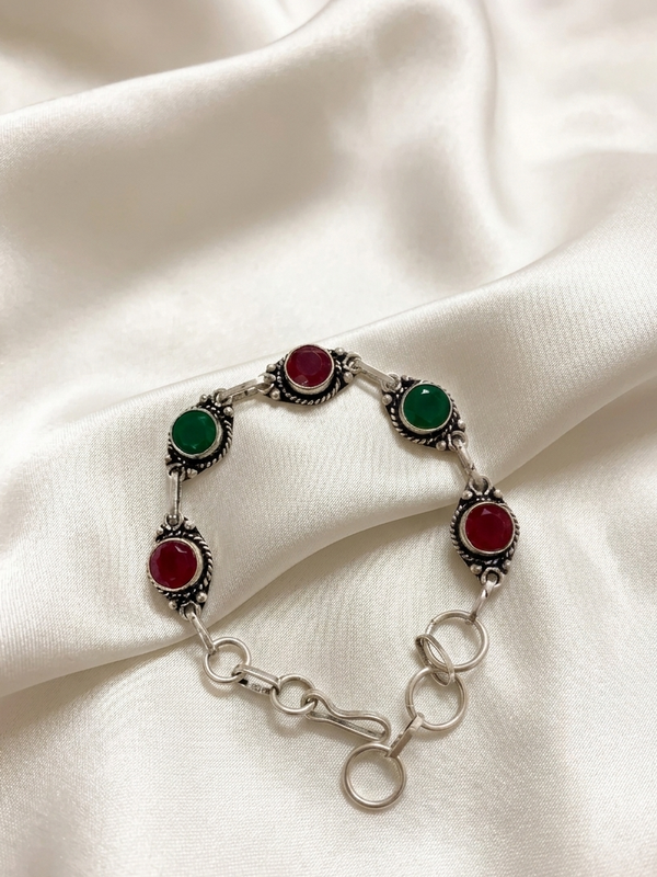 Oxidized Sterling Silver Garnet Handmade Bracelet