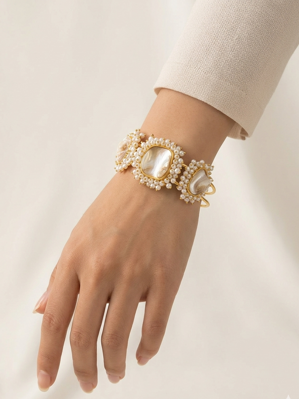 White Pearls Handcrafted Cuff Bracelet