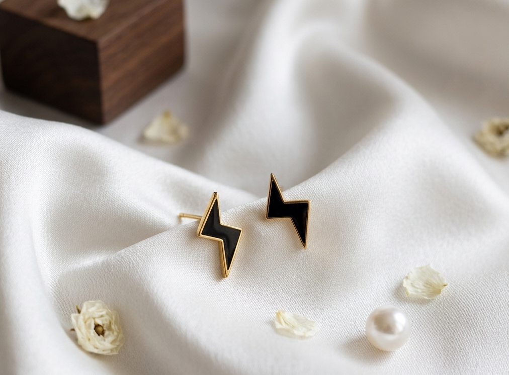 Gold Tiny Lightening Bolt Stud Earrings