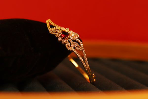 Ruby Stone Leaf Design Gold Bracelet