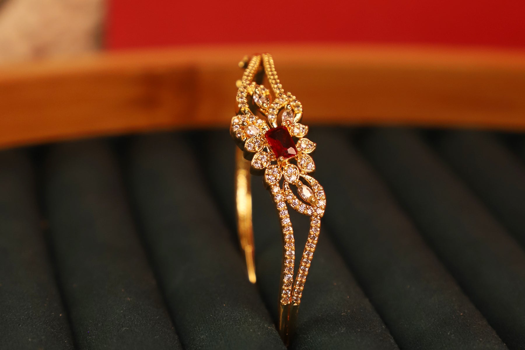 Ruby Stone Leaf Design Gold Bracelet