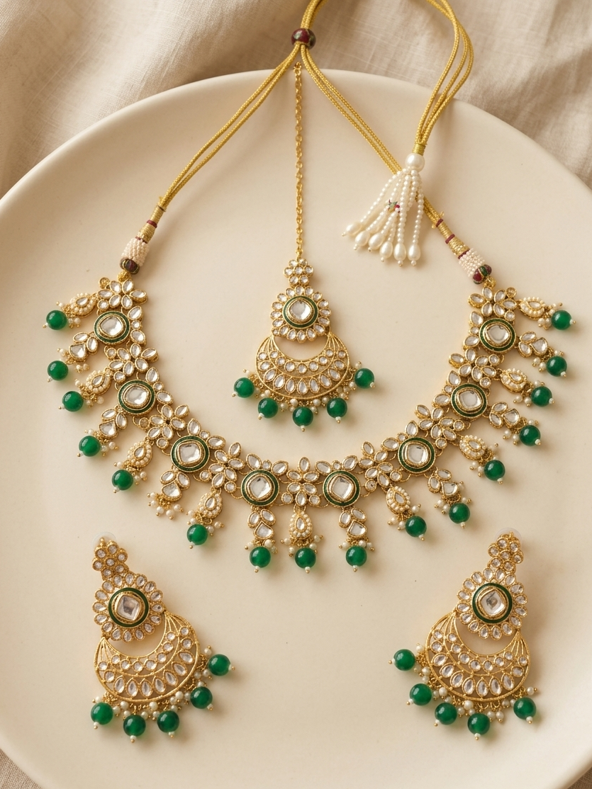 Gold Plated Kundan Set with Pearls