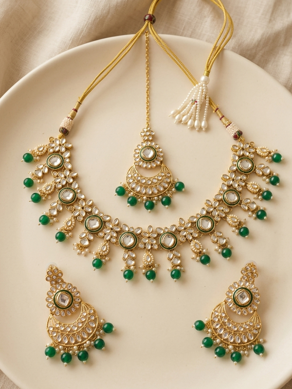 Gold Plated Kundan Set with Pearls