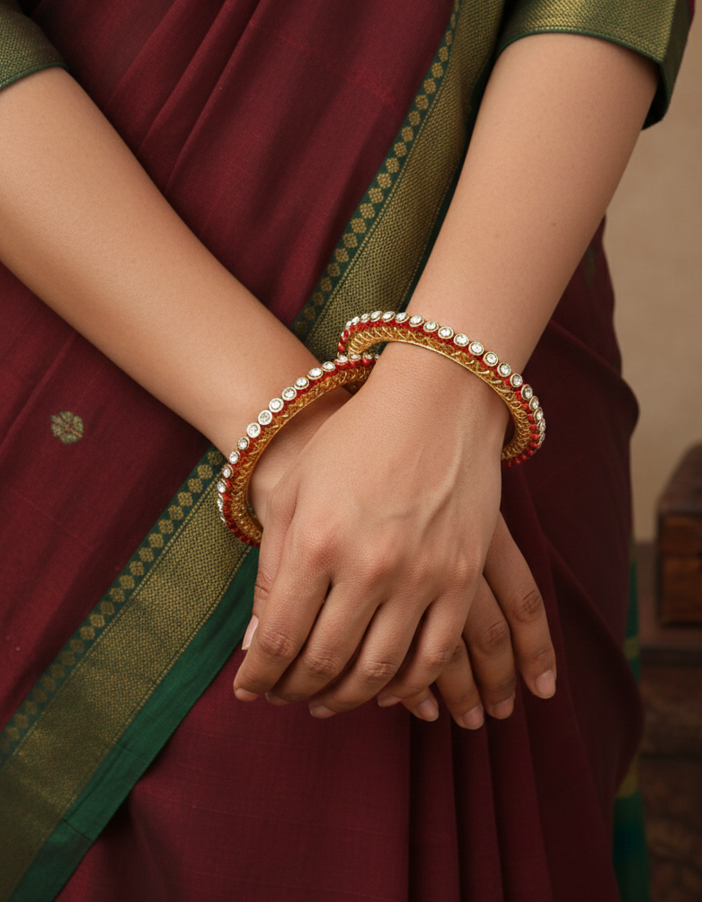 Meenakari Gold Plated Kundan Stone Bangles Set