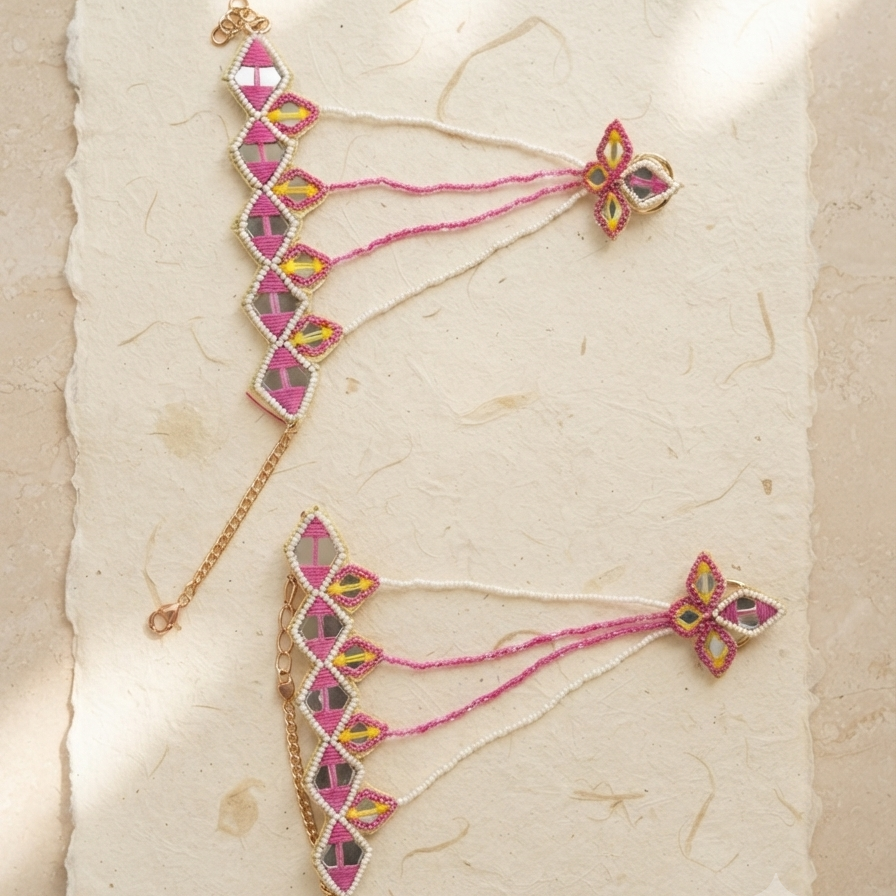 Pink Blossom Handcrafted Haldi-Mehndi Floral Set for Fashionable Women