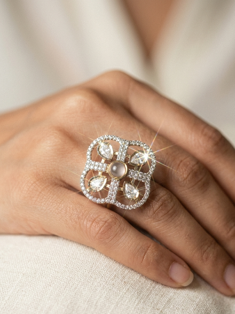Champagne Color Square Ring Vintage Rings