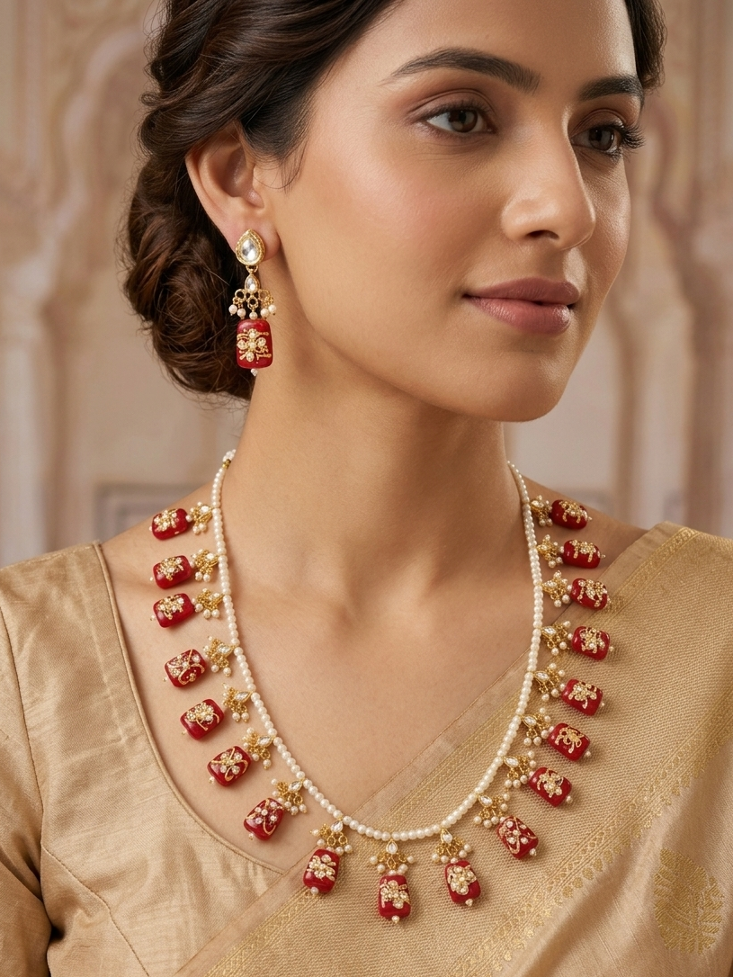 Handcrafted Classic Stones Beads Kundan Necklace Sets