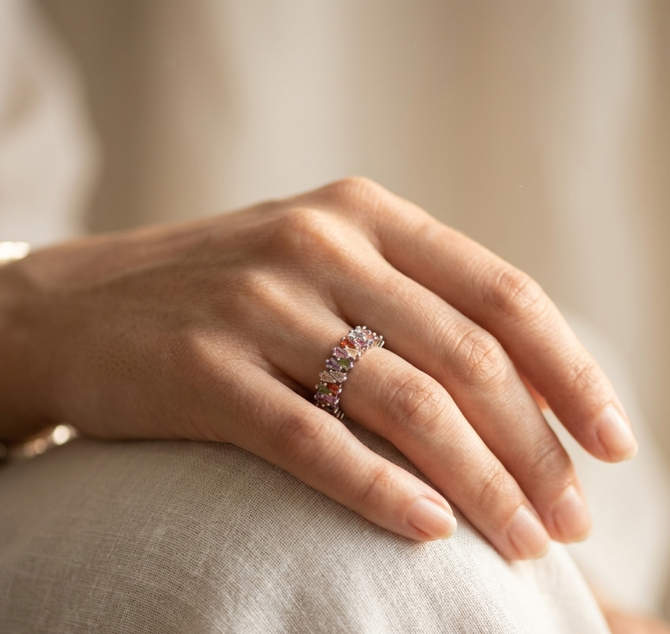 Meraki Trends Silver Plated Multistone Ring