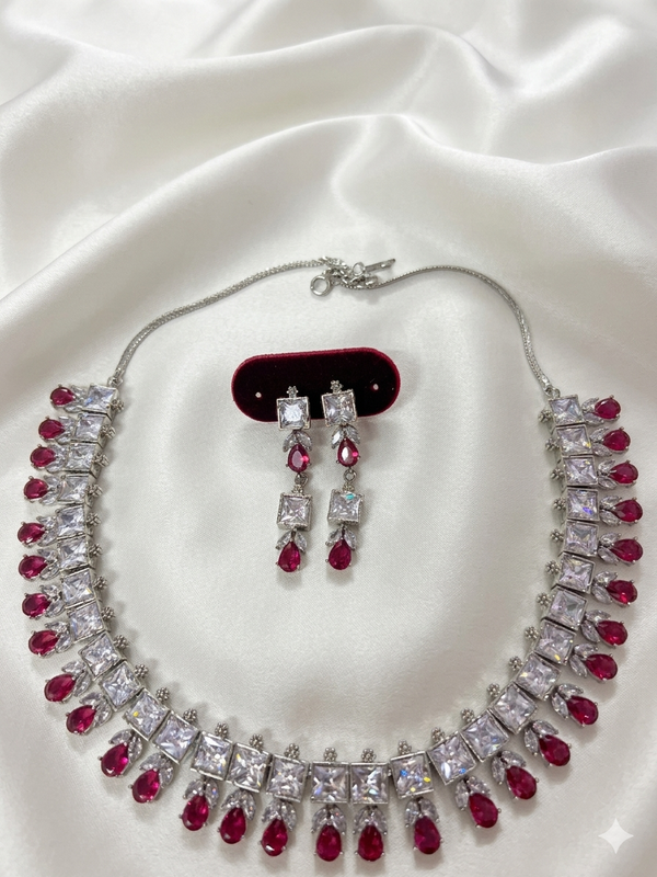 American Diamond Red Stone Necklace Set