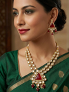 Double Line Gold Plated Kundan Polki Maroon Necklace Set