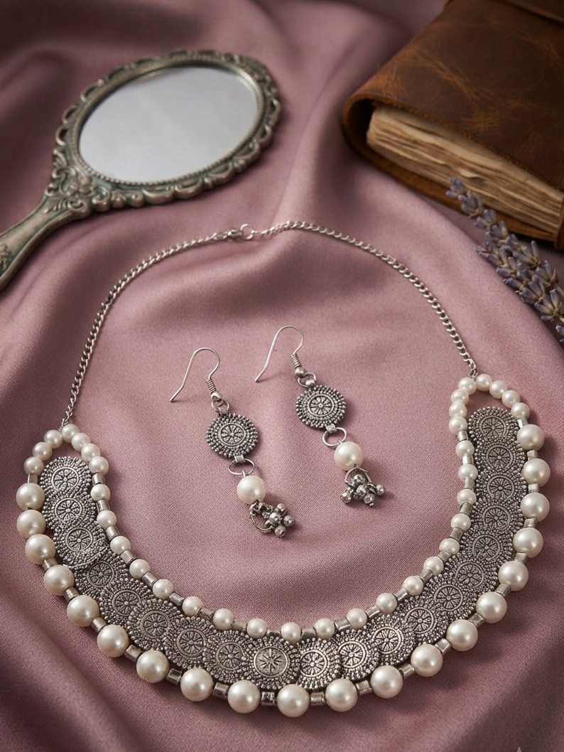 Partywear Indian Silver-Plated Jewlery Set