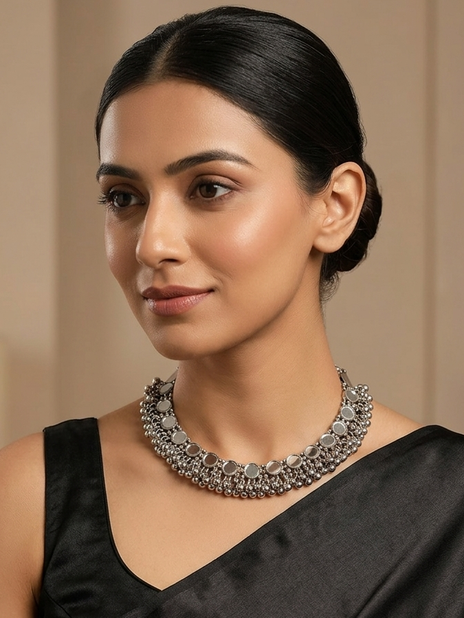 Oxidized Simple Ghungroo Necklace