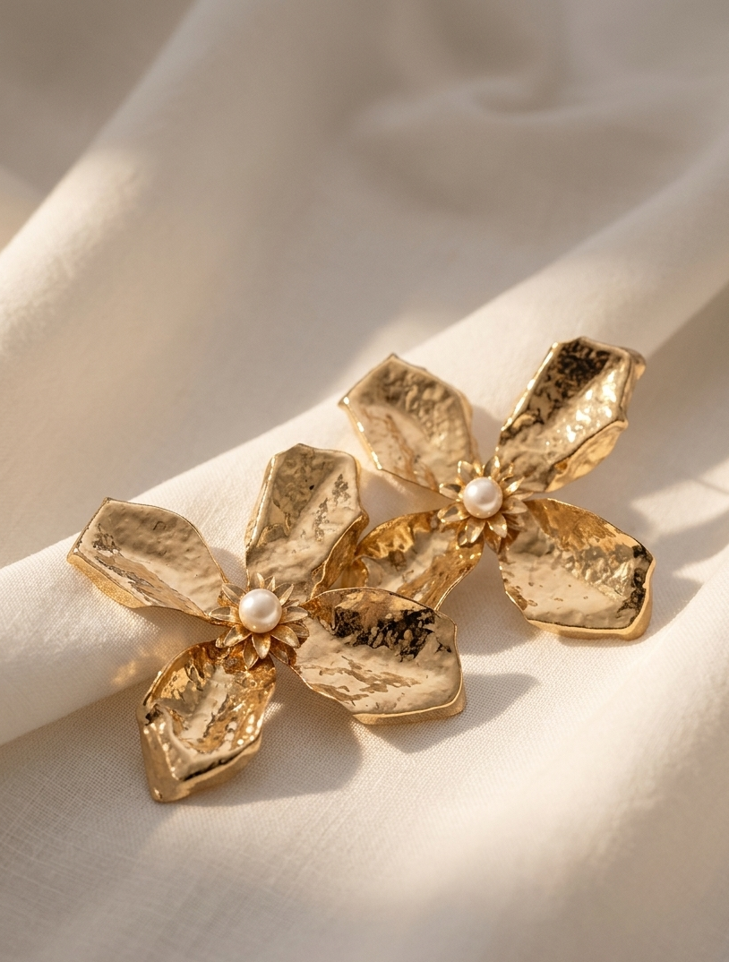 Flower Design Earrings with Pearl