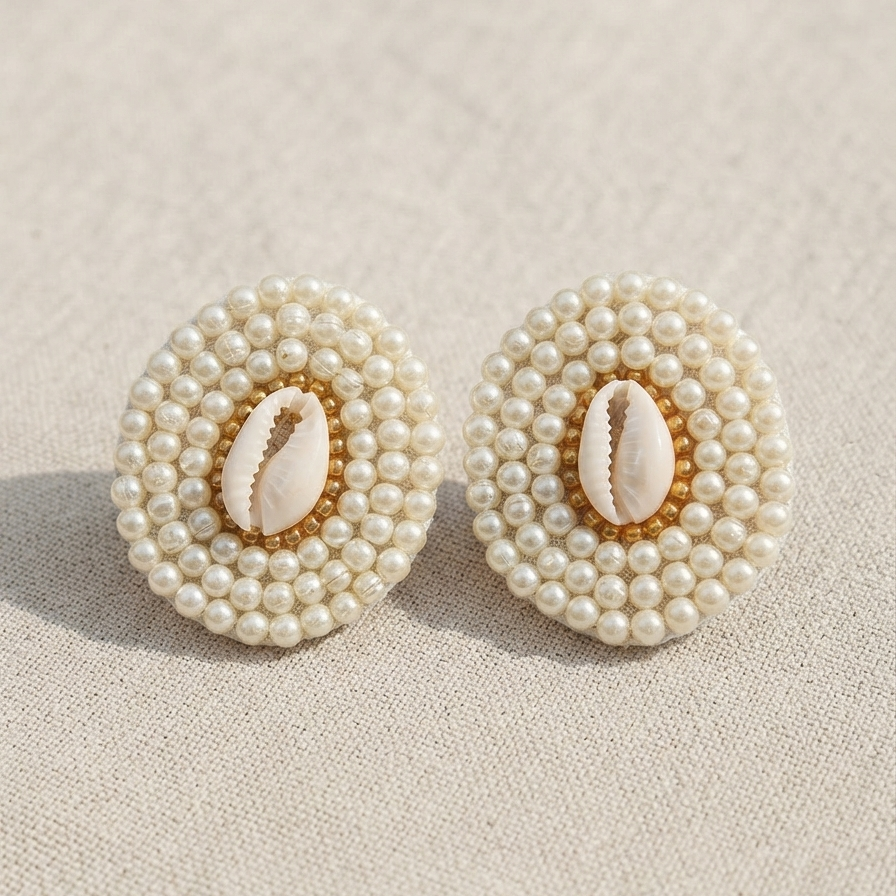 Oval Shell Handmade Earrings with Pearls