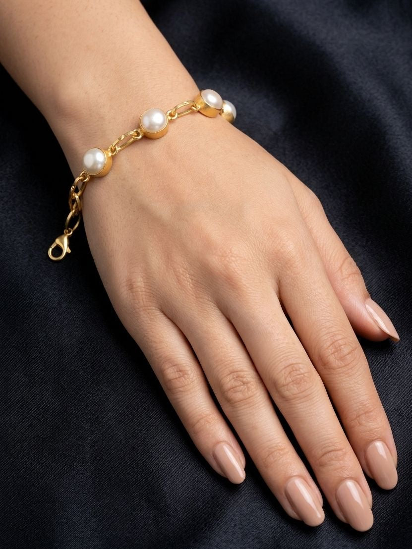 Meraki Gold Plated Bracelet with Pearl Gemstone