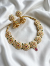 Meraki Antique Meenakari Polki Kundan Ruby studded Necklace with Matte Gold Plating Jhumkas Earrings