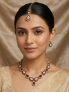 Kundan Maroon & White Pearls Necklace Set