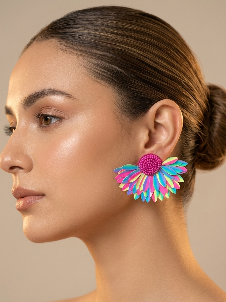 Multi Colour Beads Feather Earrings