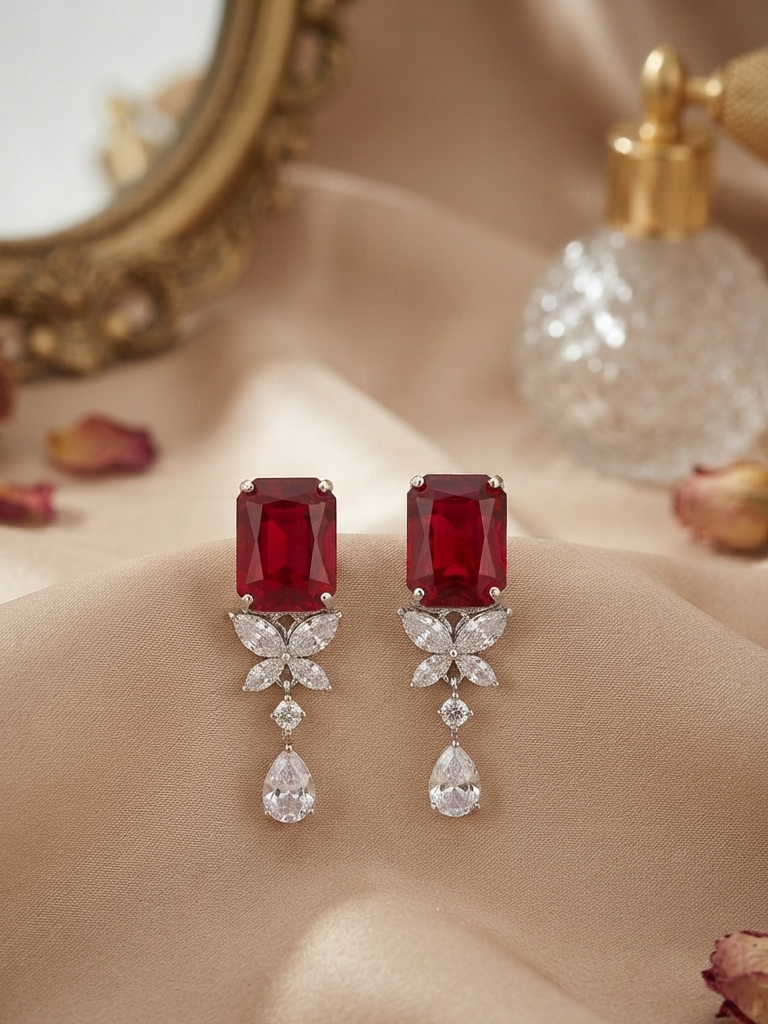 Rectangular Diamond Studded Earrings