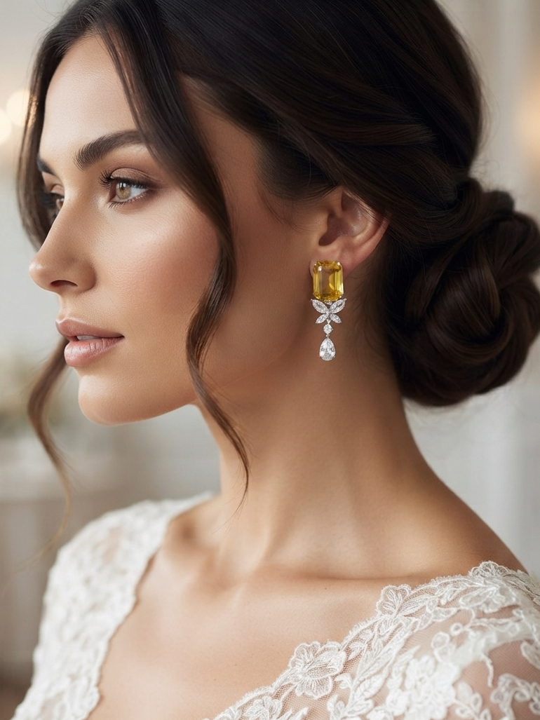Rectangular Diamond Studded Earrings