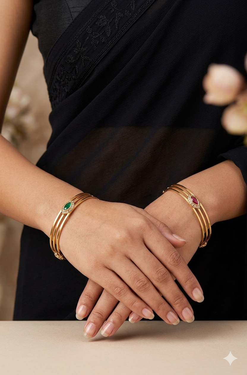 Gold Plated Multicolour Stones Bangles