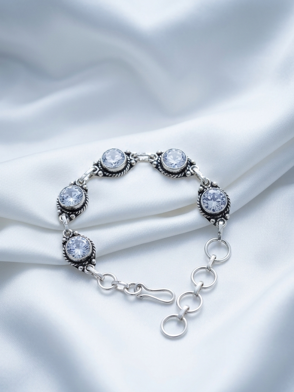 Oxidized Sterling Silver Garnet Handmade Bracelet