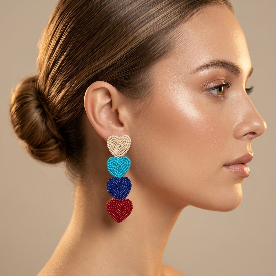 Handmade Heart Design Beads Earrings