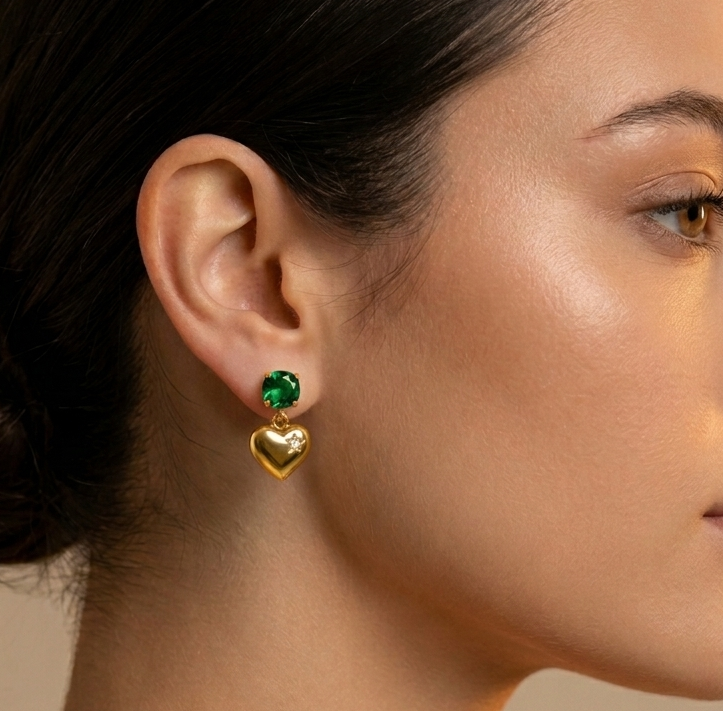 Anti-Tarnish Golden Heart Earrings