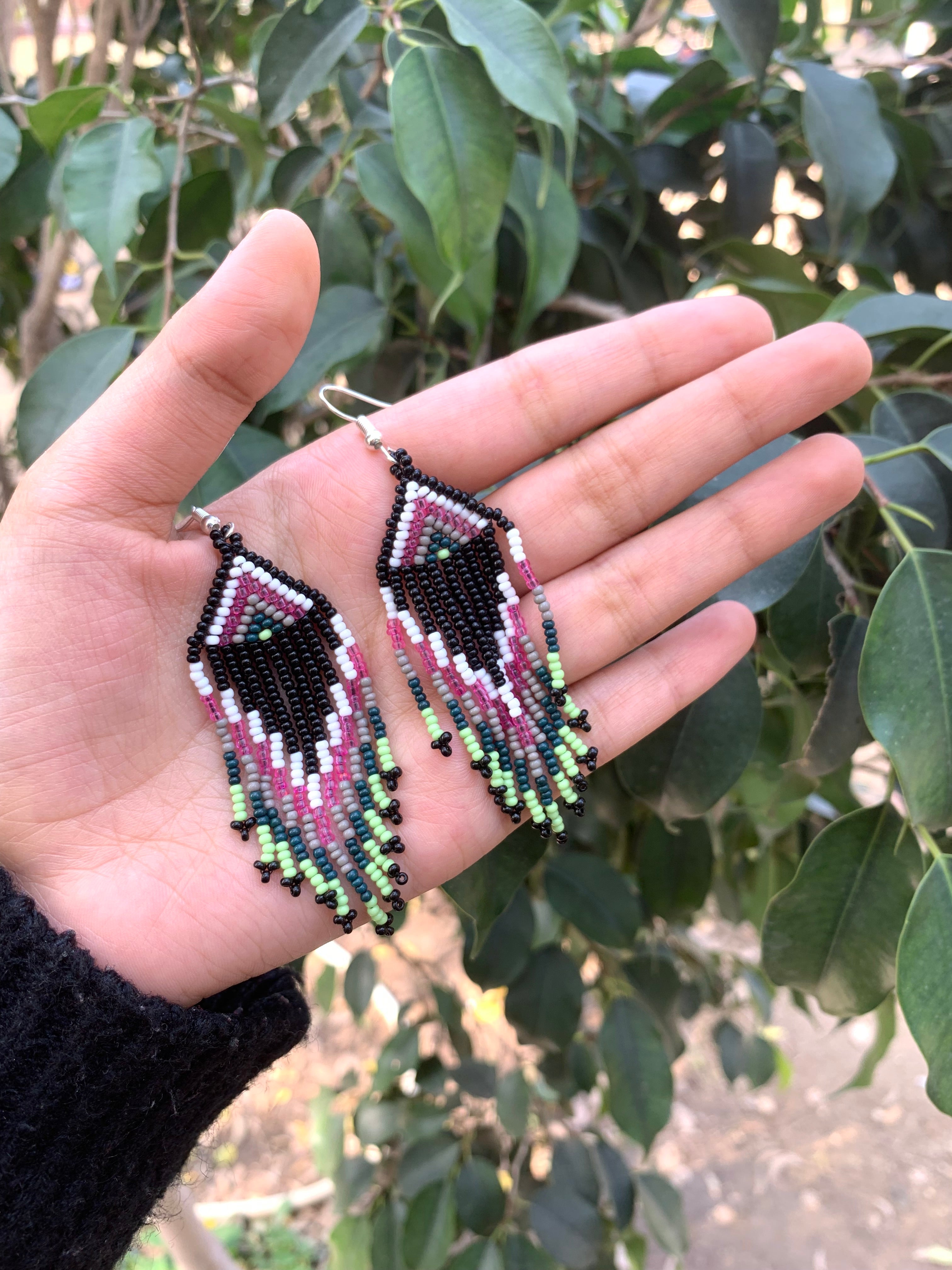 Black Beads Face Design Handmade Neckpiece
