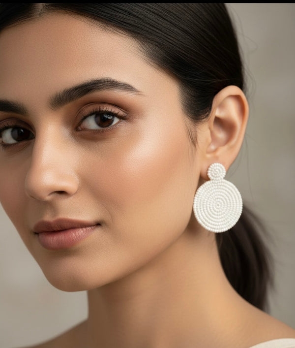 Round Fabric Beaded Earrings