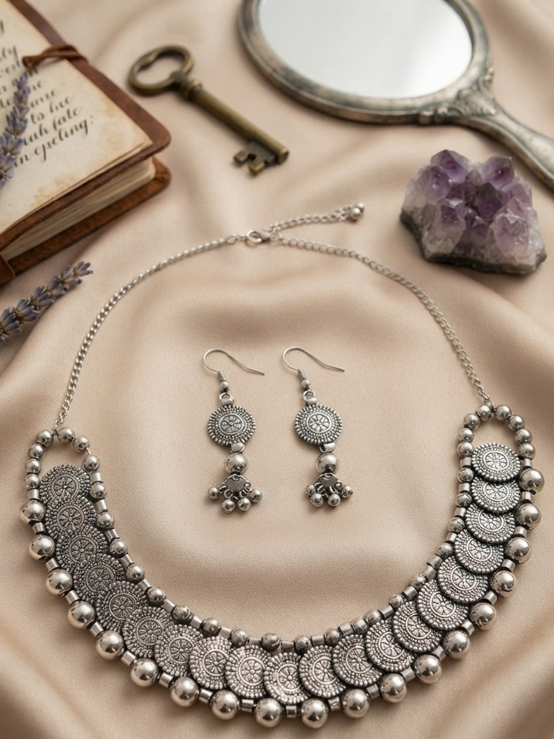 Partywear Indian Silver-Plated Jewlery Set