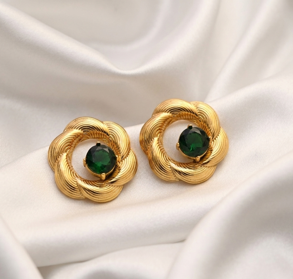 Elegant Gold-Toned Floral Studs Earrings