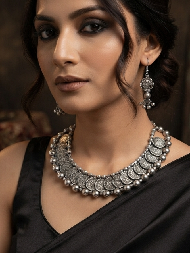 Partywear Indian Silver-Plated Jewlery Set
